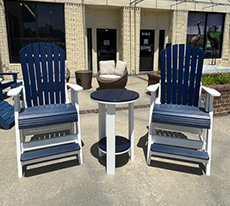 High Adirondack chairs in blue and white