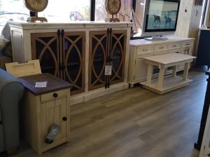 white and wood side table