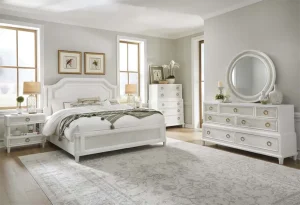 Beach Style White Bedroom set with gold accents