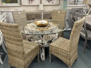 Coastal Style Wicker and Glass Dining Set